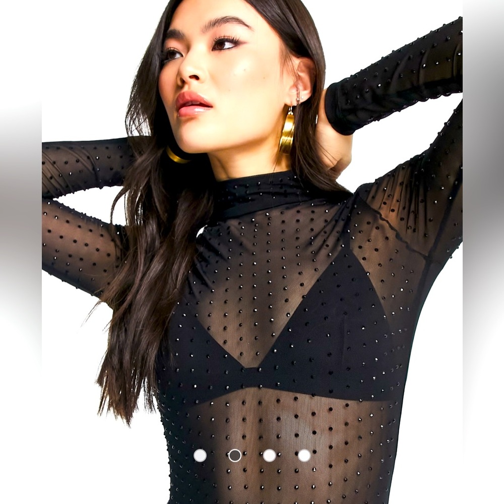 ASOS DESIGN hotfix crystal stud mesh bodysuit size 6